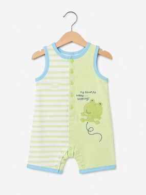 5/15$ First Impressions Baby Frog Striped Romper 0-3M Summer Overalls Shorts